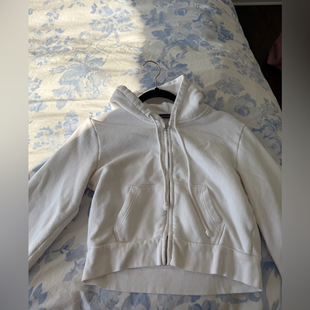 White brandy cropped  Zip-Up Hoodie